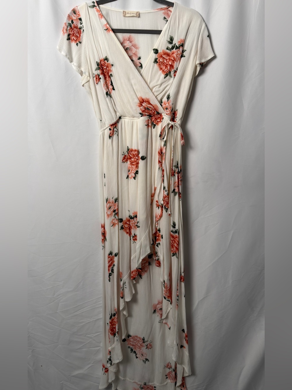 Altar’d State Floral Wrap Maxi Dress Ivory Pink Hi-Low Medium